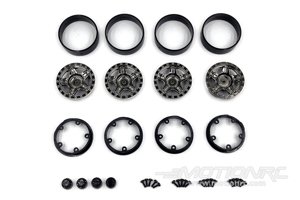 Hobby Plus 1/18 Scale Black Chrome Deep Star 1.2" Beadlock Wheels HBP240505
