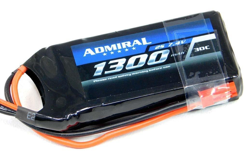 Admiral 1300mAh 2S 7.4V 30C LiPo Battery with JST Connector EPR13002J