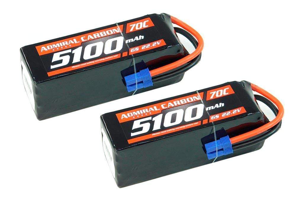 Admiral Carbon 5100mAh 6S 22.2V 70C LiPo Battery with EC5 Connector Multi-Pack (2 Batteries)