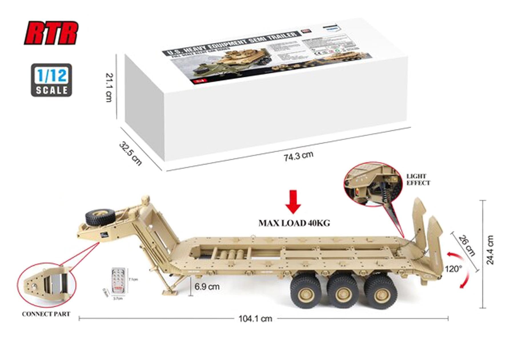 Heng Guan US Military Tan 1/12 Scale HEMTT Heavy Equipment Trailer – RTR HGN-P806RTR